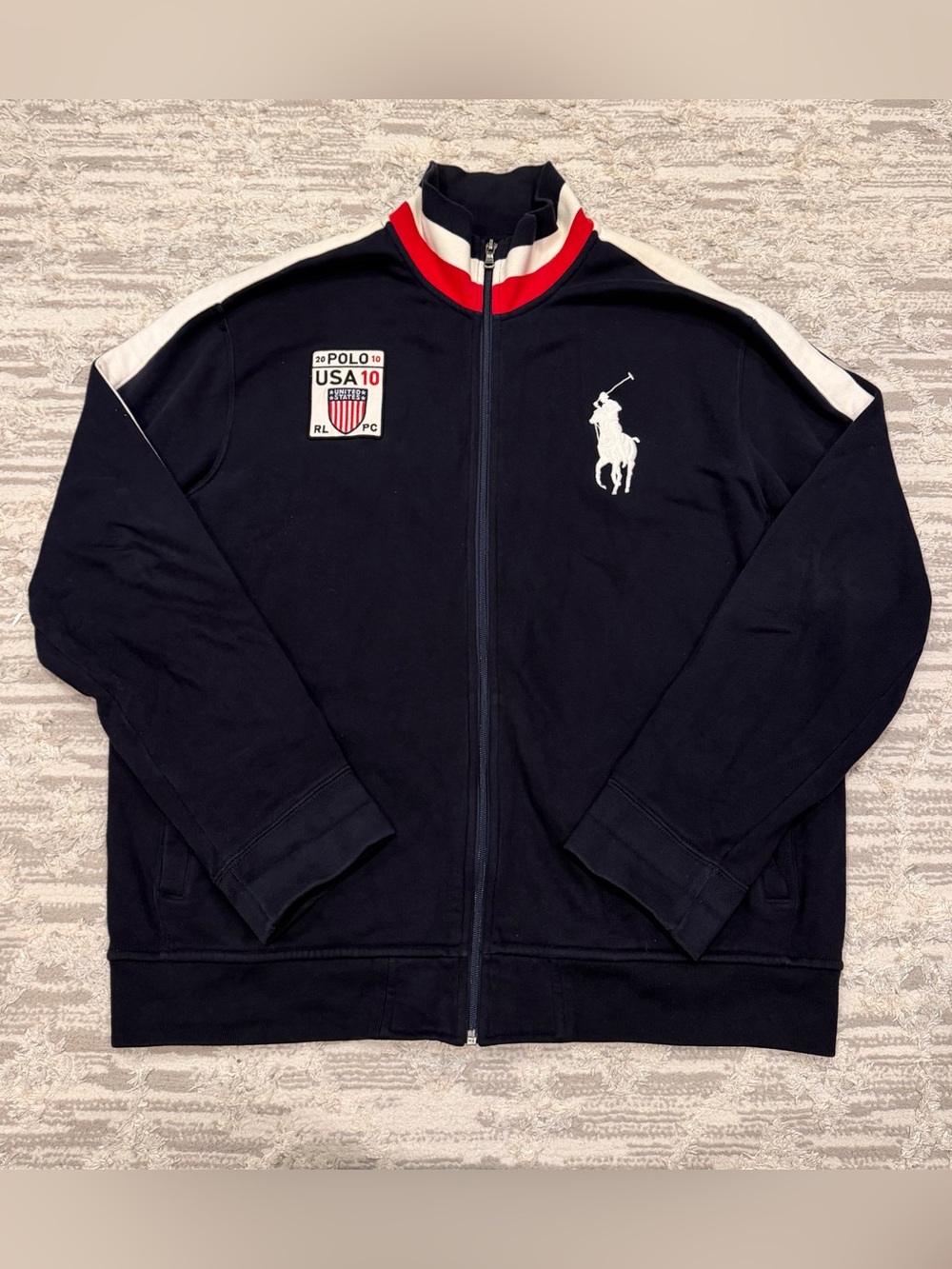 Vintage Polo Ralph Lauren USA Big Pony Jacket Mens XXL Embroidered Full Zip Rare